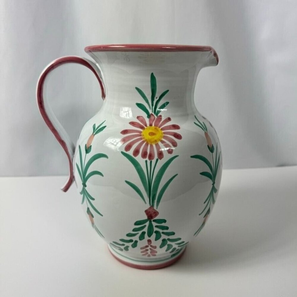 Ethan Allen Home Collection Floral Pitcher Made in Italy Cottage Farmhouse 10"